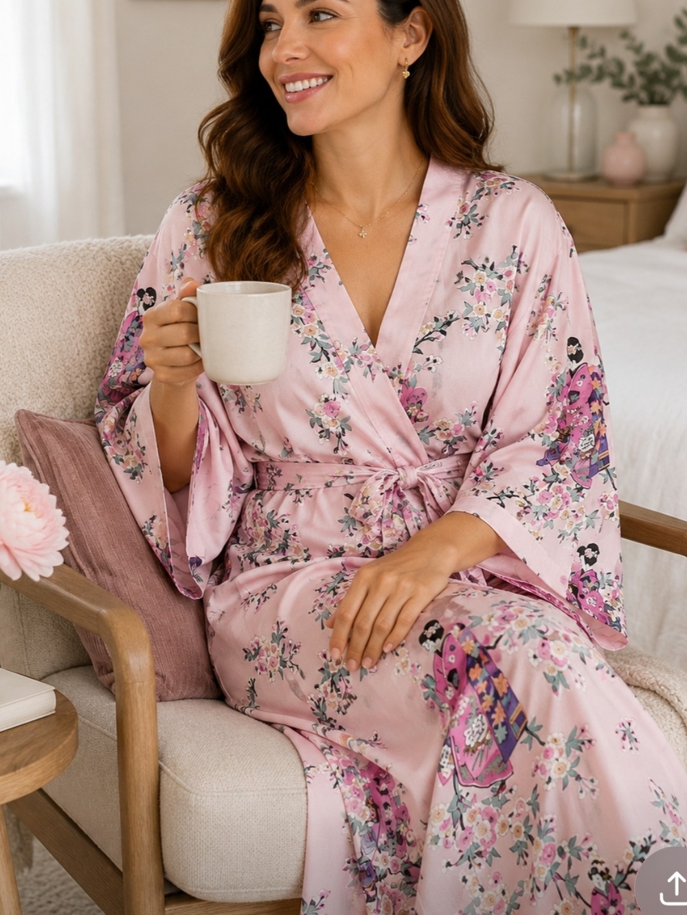 Soft Pink Floral Robe Ovetsized 100% Cotton, Size S